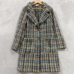 DAVI & DANI Coat Women's Small Plaid Wool Frayed Hem Jacket Peacoat Artsy Preppy